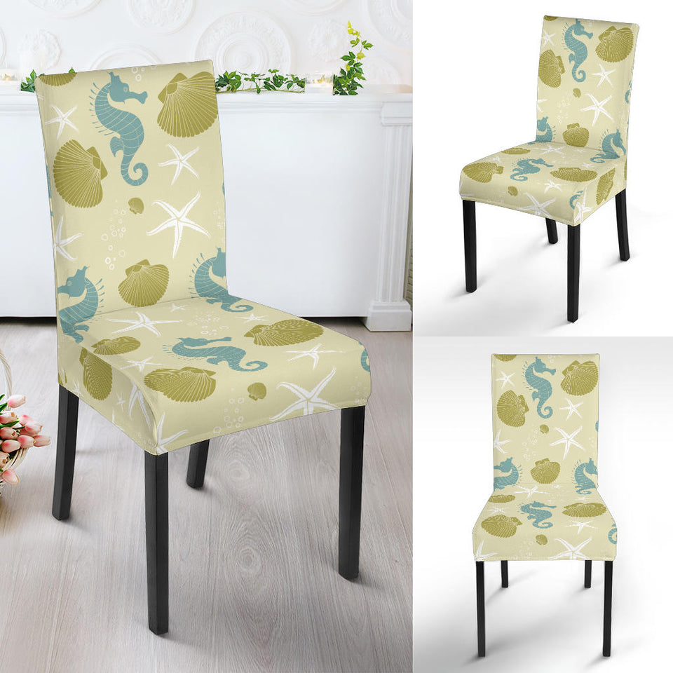 Seahorse Shell Starfish Pattern Background Dining Chair Slipcover