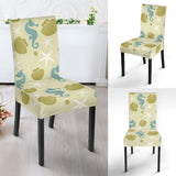 Seahorse Shell Starfish Pattern Background Dining Chair Slipcover