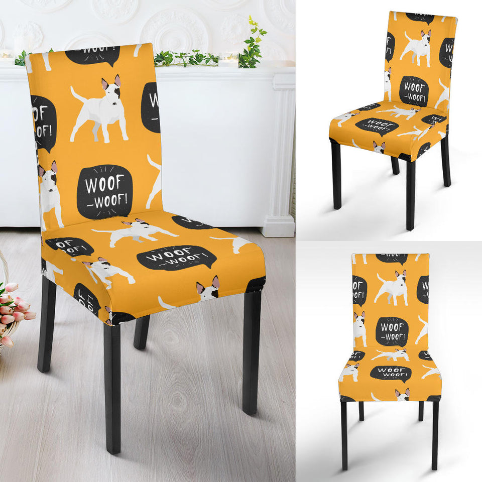 Bull Terrier Pattern Print Design 03 Dining Chair Slipcover