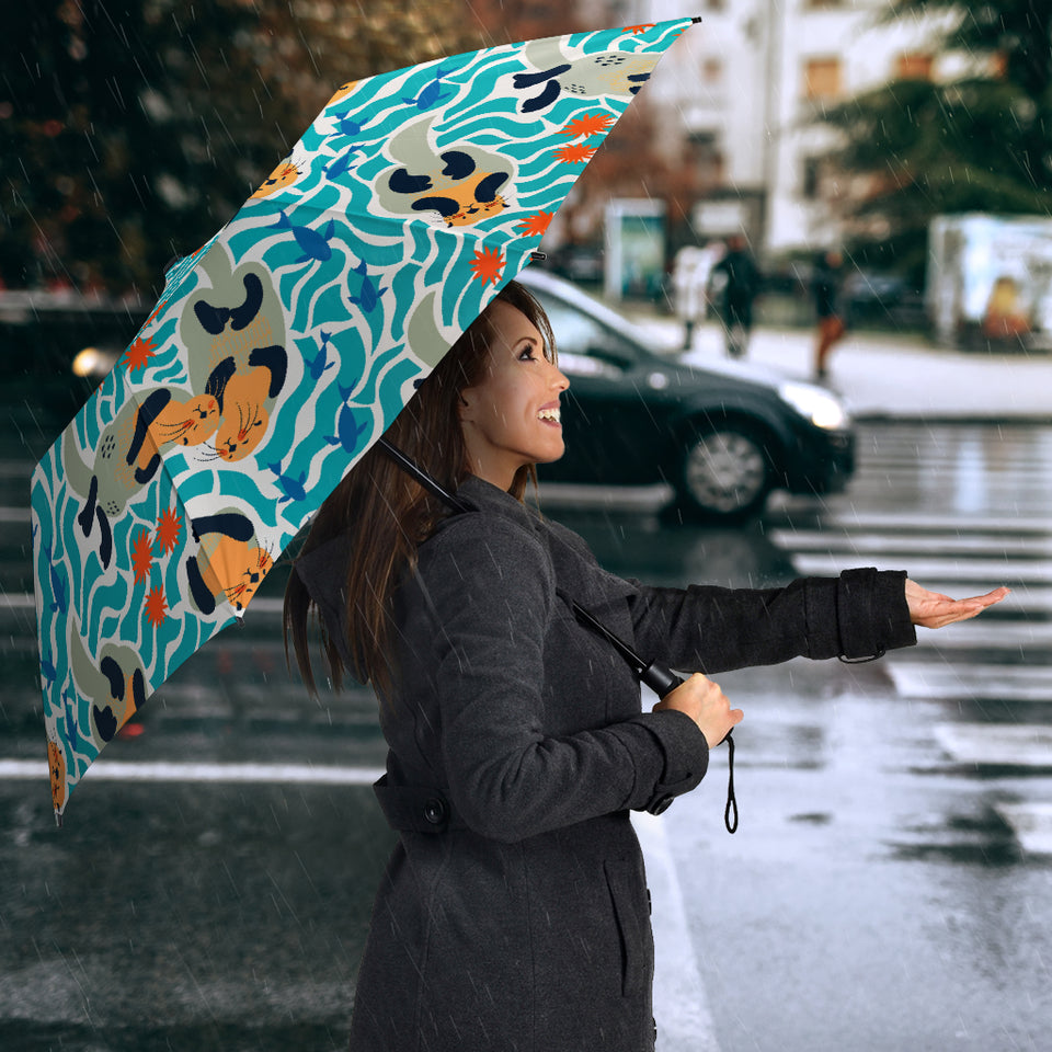 Cute Sea Otters Fishe Sea Urchin Pattern Umbrella