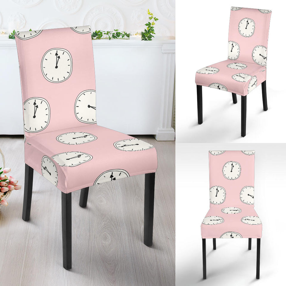 Clock Pattern Pink Blackground Dining Chair Slipcover