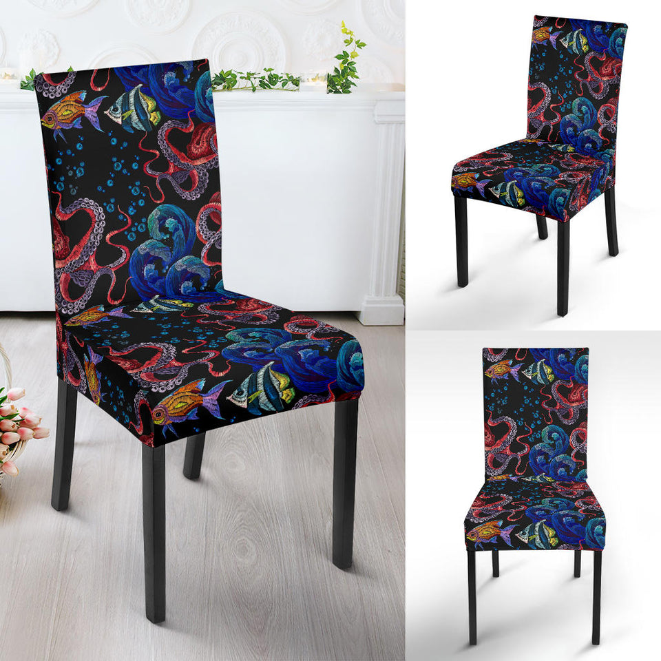 Octopus Sea Wave Tropical Fishe Pattern Dining Chair Slipcover