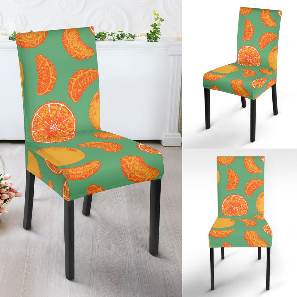 Orange Fruit Pattern Green Background Dining Chair Slipcover
