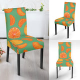 Orange Fruit Pattern Green Background Dining Chair Slipcover
