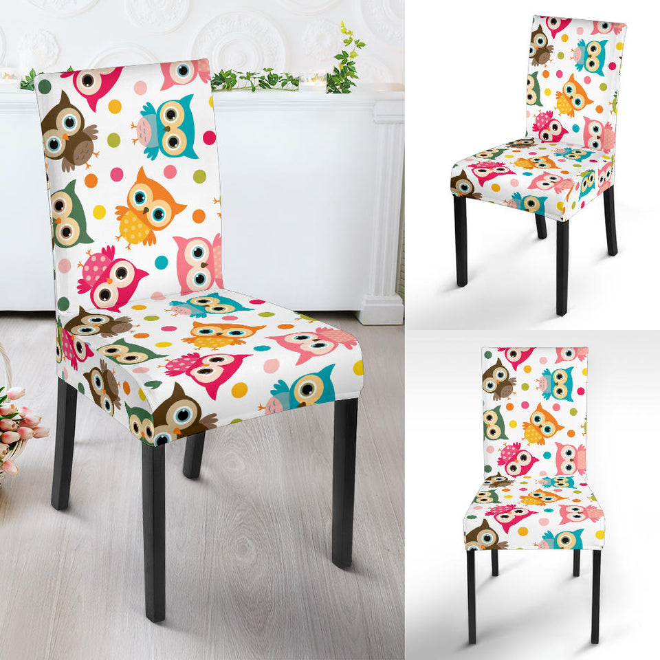 Color Cute Owl Pattern Dining Chair Slipcover