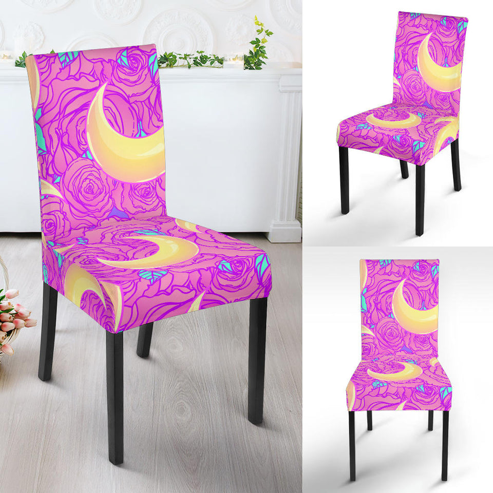 Moon Pink Rose Background Dining Chair Slipcover