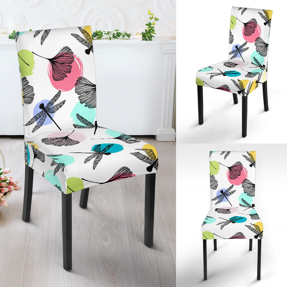 Dragonflies Ginkgo Leaves Pattern Dining Chair Slipcover