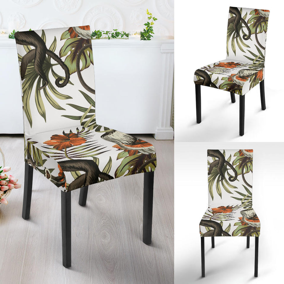 Monkey Red Hibiscus Flower Palm Leaves Floral Pattern Dining Chair Slipcover