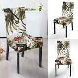 Monkey Red Hibiscus Flower Palm Leaves Floral Pattern Dining Chair Slipcover