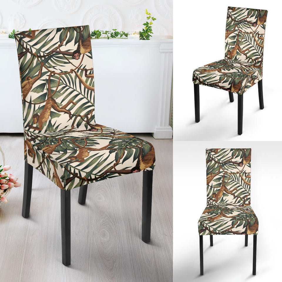 Monkey Tropical Leaves Background Dining Chair Slipcover