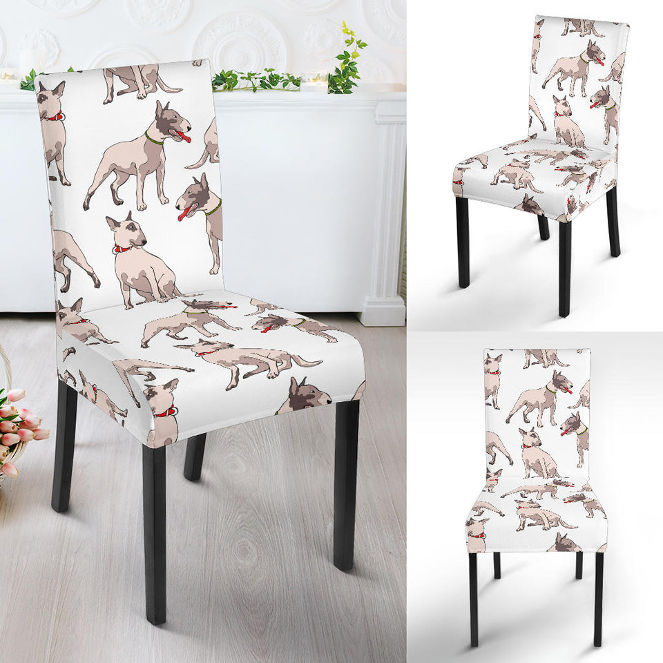 Bull Terrier Pattern Print Design 04 Dining Chair Slipcover