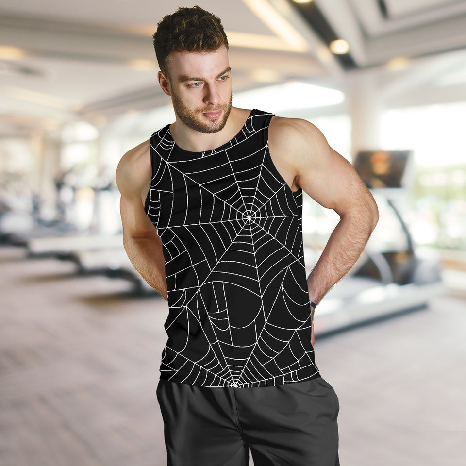 Spider web pattern Black background white cobweb Men Tank Top