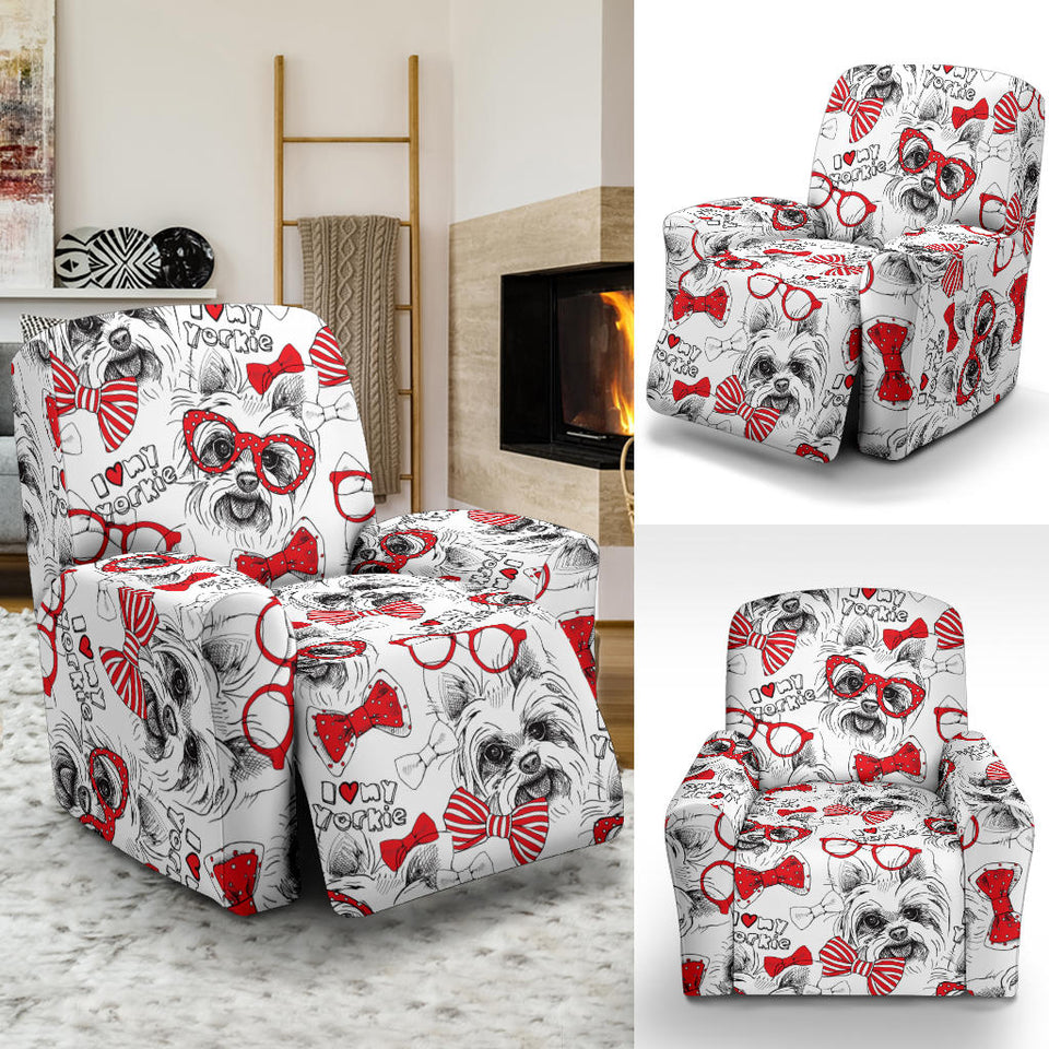 Yorkshire Terrier Pattern Print Design 04 Recliner Chair Slipcover