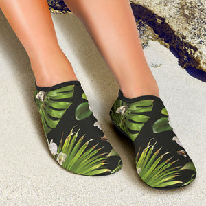 White Orchid Flower Tropical Leaves Pattern Blackground Aqua Shoes