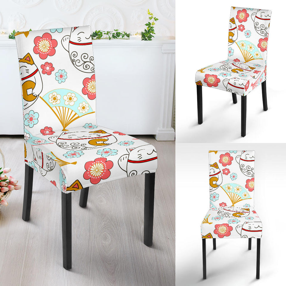 Maneki Neko Lucky Cat Fan Sakura Dining Chair Slipcover