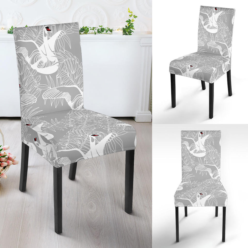 White Swan Gray Background Dining Chair Slipcover