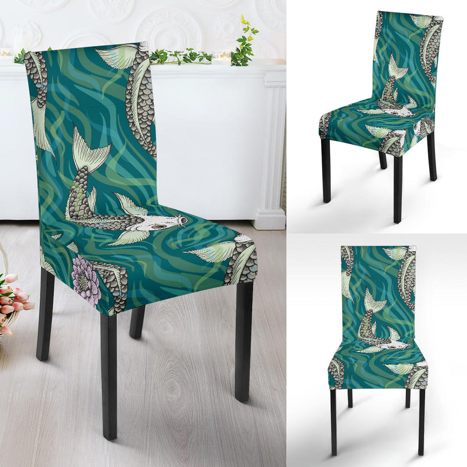 Koi Fish Carp Fish Lotus Pattern Dining Chair Slipcover