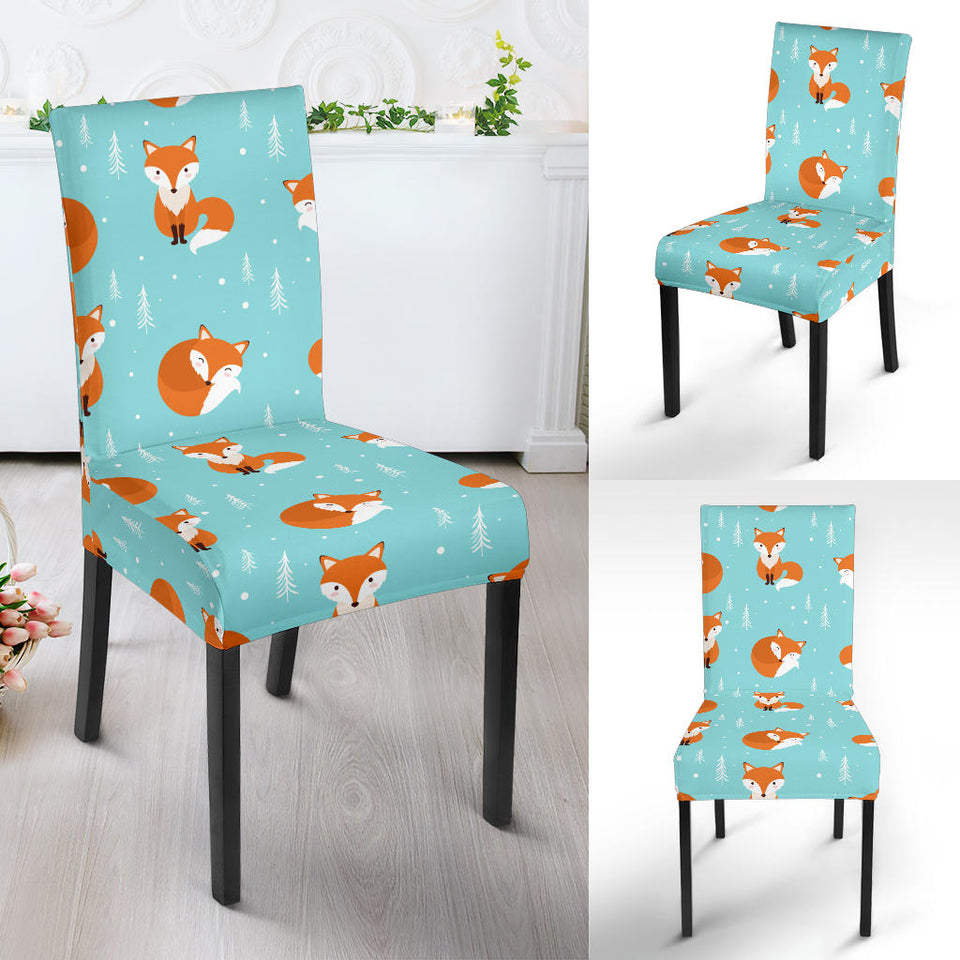 Fox Pattern Blue B Ackground Dining Chair Slipcover