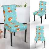 Fox Pattern Blue B Ackground Dining Chair Slipcover
