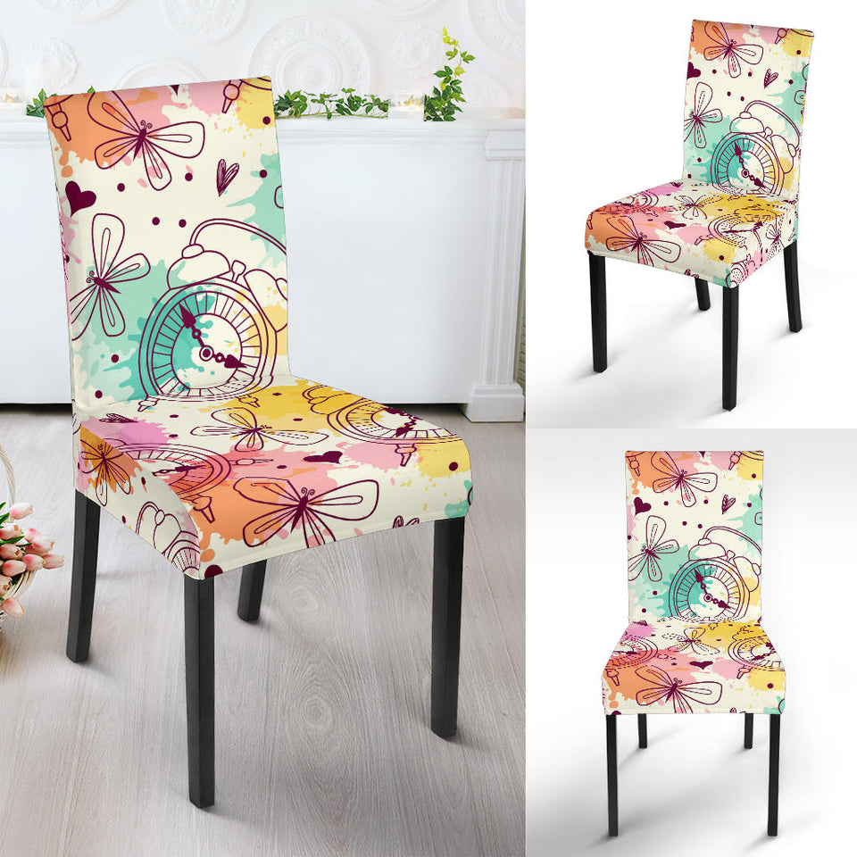 Clock Butterfly Pattern Dining Chair Slipcover