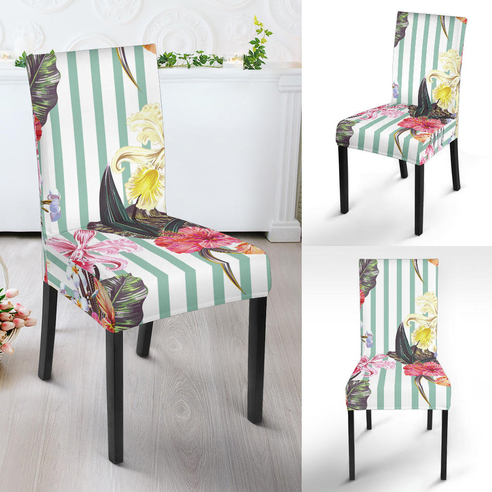 Colorful Orchid Flower Pattern Dining Chair Slipcover