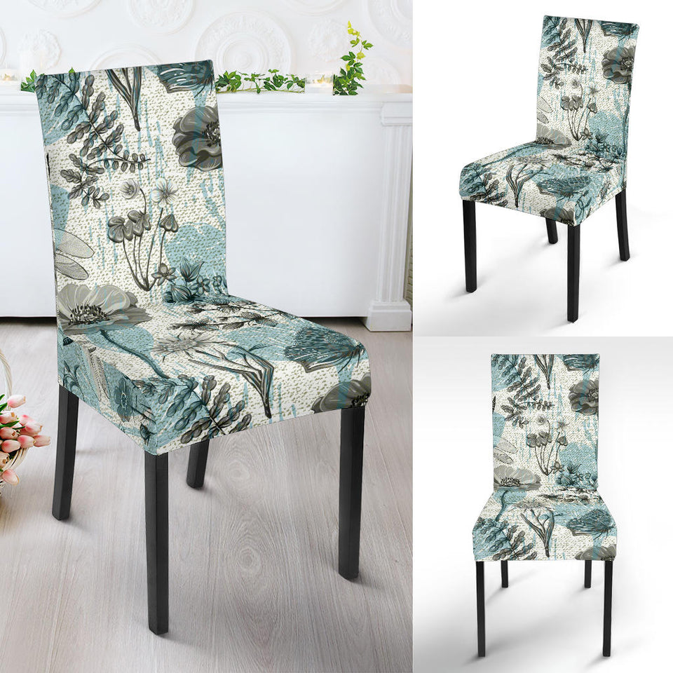 Dragonfly Butterfly Plants Insect Flower Vintage Style Pattern Dining Chair Slipcover