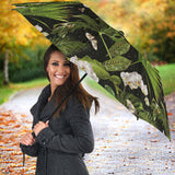 White Orchid Flower Tropical Leaves Pattern Blackground Umbrella
