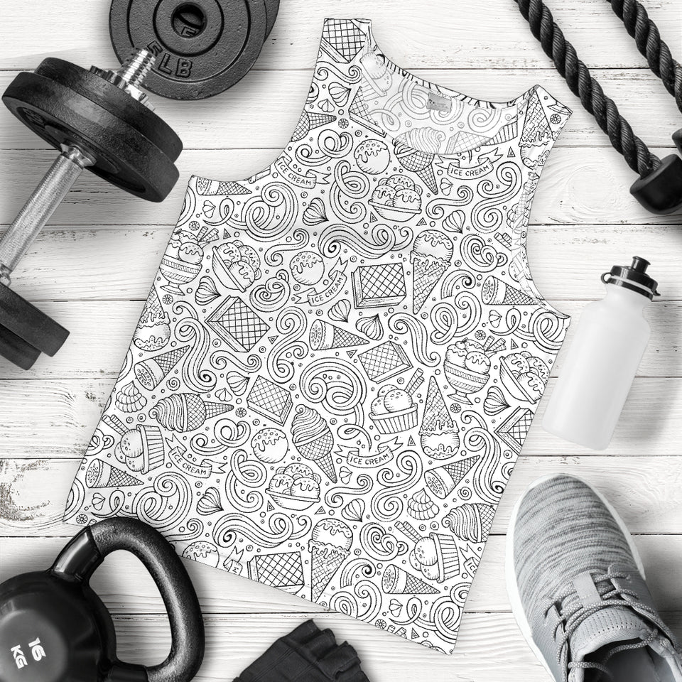 Cartoon hand drawn ice cream black white Men Tank Top