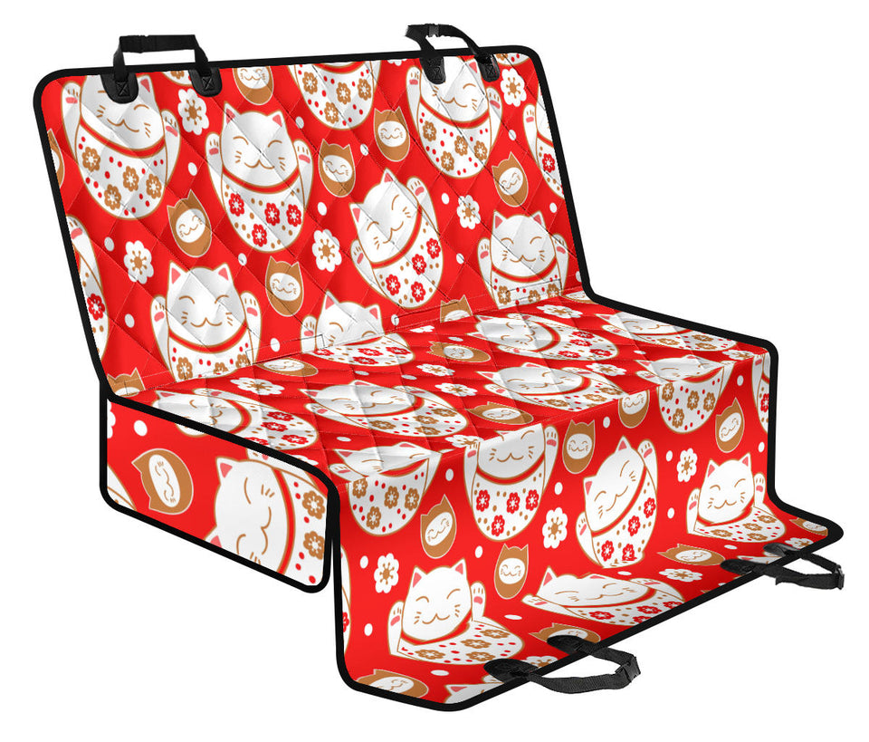 Cute Maneki Neko Lucky Cat Red Background Dog Car Seat Covers