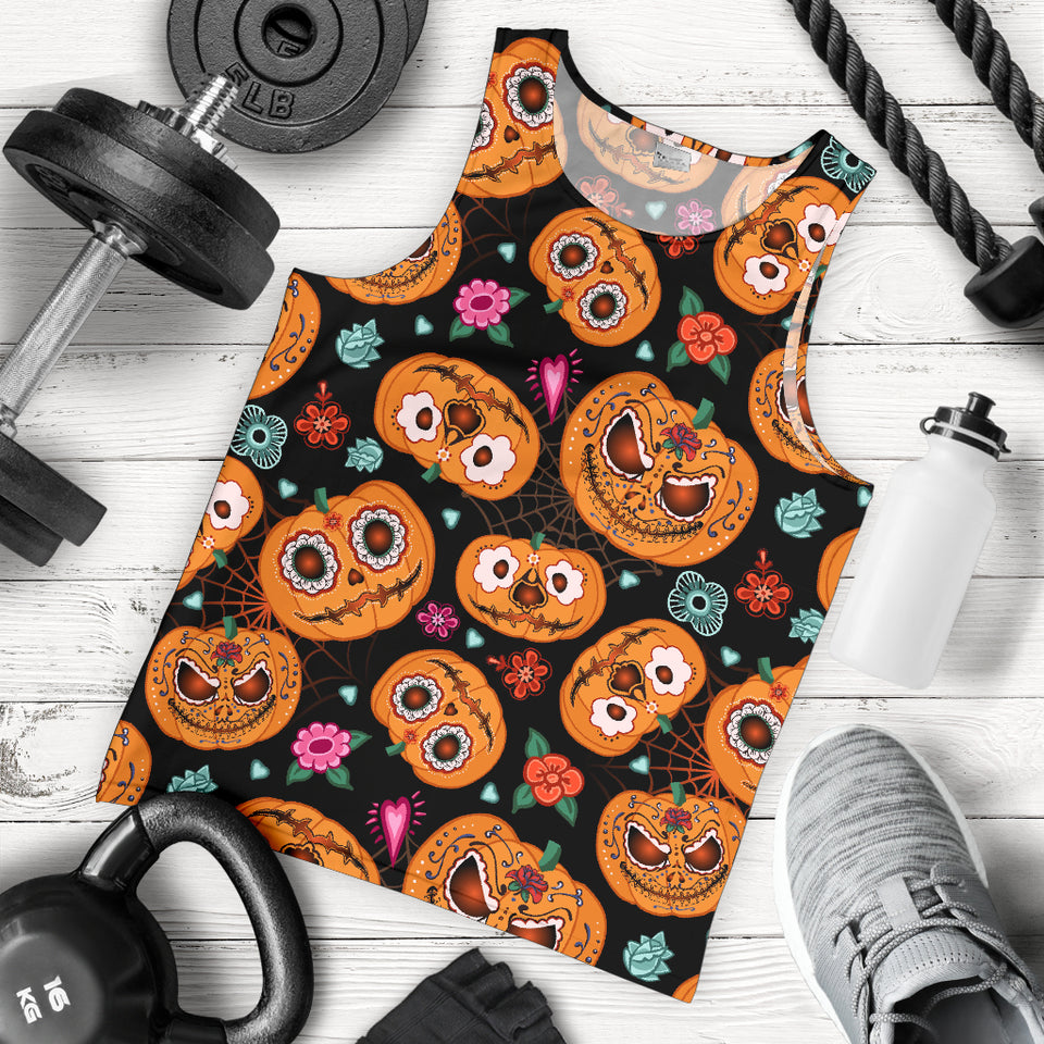 Pumpkin flowers spiderweb Halloween theme Men Tank Top