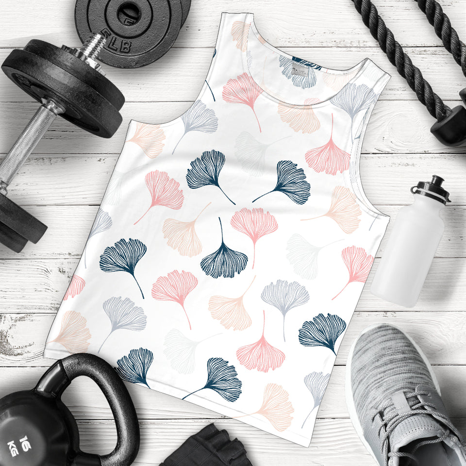 Black Gray Cream coral ginkgo leaves pattern Men Tank Top