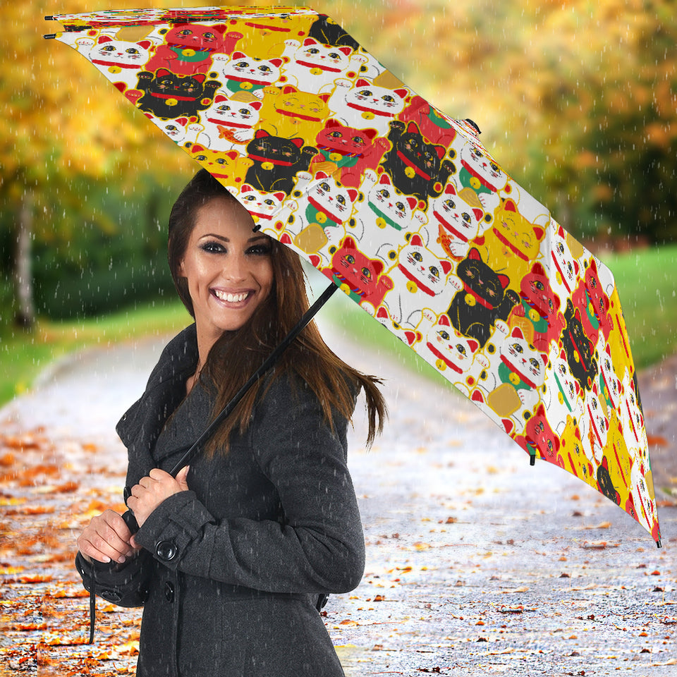 Colorful Maneki Neko Cat Pattern Umbrella