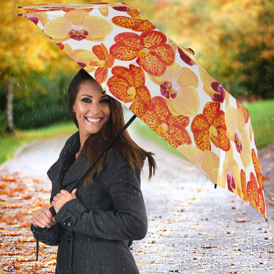 Orange Yellow Orchid Flower Pattern Background Umbrella