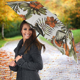 Monkey Red Hibiscus Flower Palm Leaves Floral Pattern Umbrella
