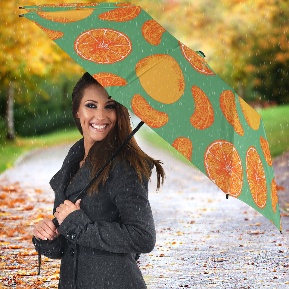 Orange Fruit Pattern Green Background Umbrella