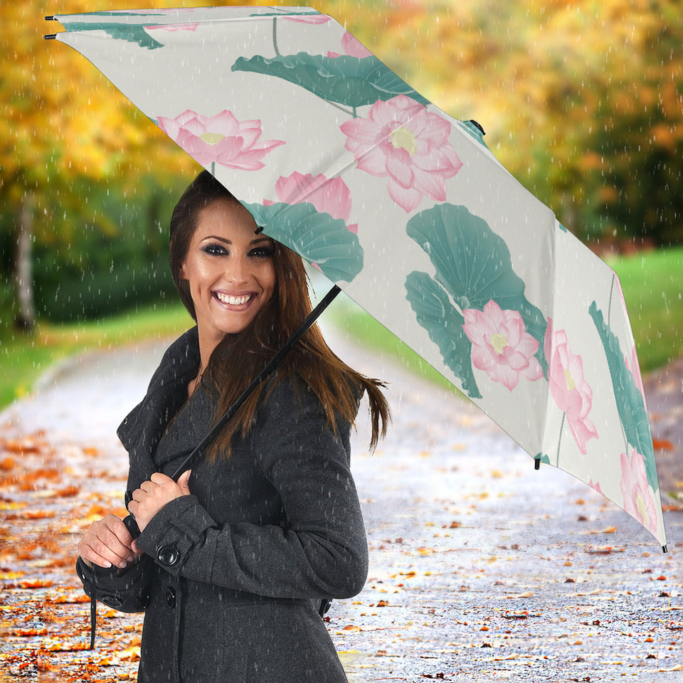 Pink Lotus Waterlily Leaves Pattern Umbrella