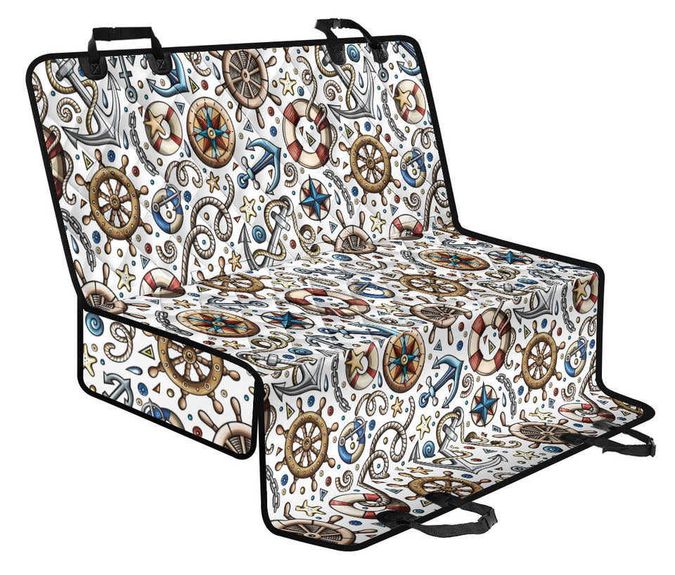 Cute Nautical Steering Wheel Anchor Pattern Dog Car Seat Covers