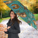 Cute Brown Sea Otters Ornamental Seaweed Corals Green Water Umbrella