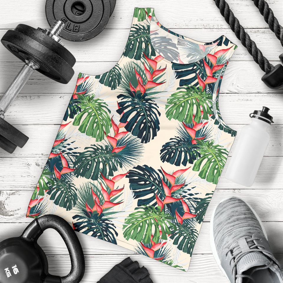heliconia flowers, palm and monstera leaves Men Tank Top
