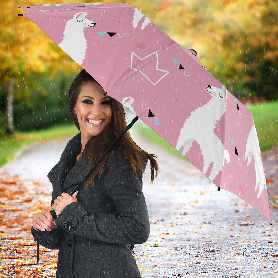Llama Alpaca Pink Background Umbrella