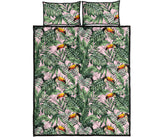 Toucan tropical green jungle palm pattern Quilt Bed Set