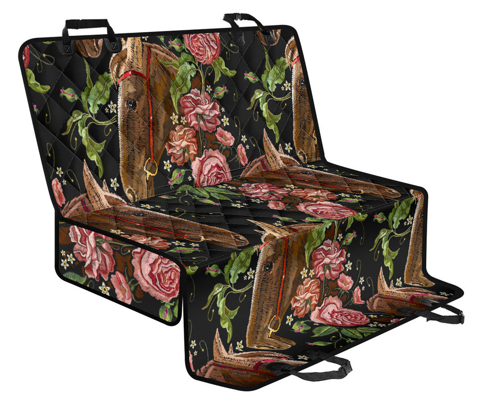 Horse Head Wild Roses Pattern Dog Car Seat Covers