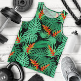 heliconia flower palm monstera leaves black background Men Tank Top