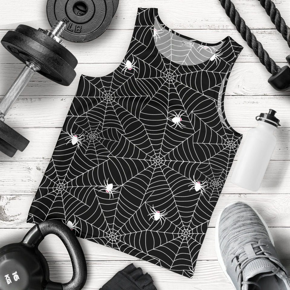 Spider web design pattern Black background white cobweb Men Tank Top