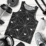 Spider web design pattern Black background white cobweb Men Tank Top