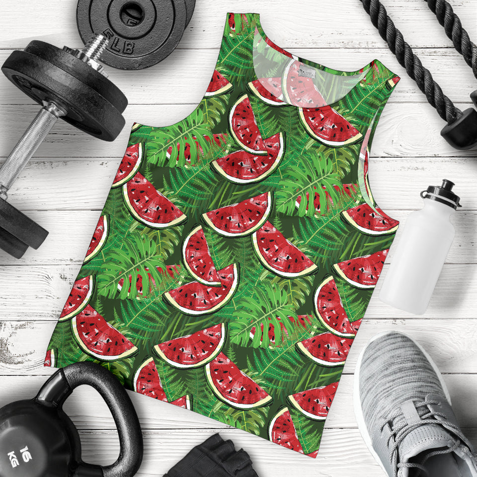 Watermelons tropical palm leaves pattern background Men Tank Top