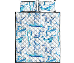 Watercolor dolphin pattern Quilt Bed Set