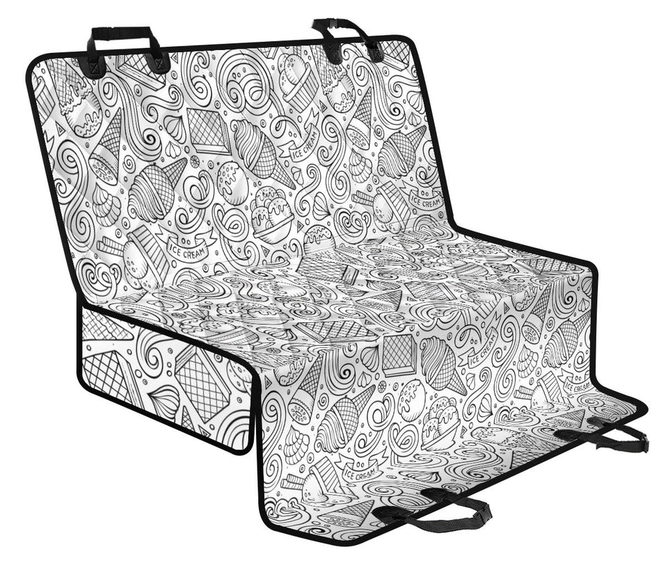 Cartoon Hand Drawn Ice Cream Black White Dog Car Seat Covers