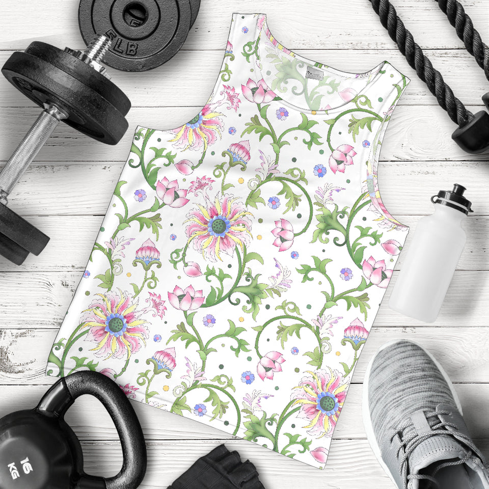 Beautiful pink lotus waterlily leaves pattern Men Tank Top