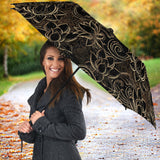 Luxurious Gold Lotus Waterlily Black Background Umbrella
